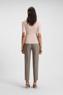 Mock-neck sweater in merino wool, Light Pink