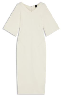 Knitted dress with stitched details, Natural