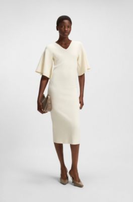 Knitted dress with stitched details, Natural