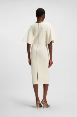 Knitted dress with stitched details, Natural