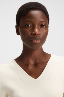 Knitted dress with stitched details, Natural