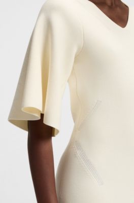 Knitted dress with stitched details, Natural