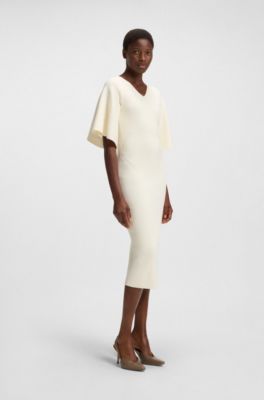 Knitted dress with stitched details, Natural