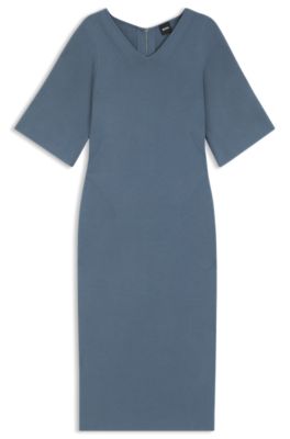 Knitted dress with stitched details, Blue