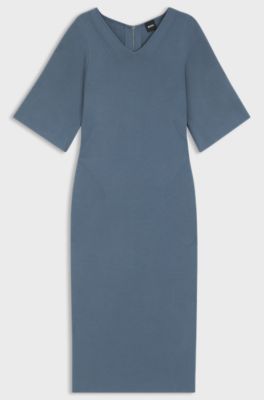 Knitted dress with stitched details, Blue