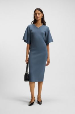 Knitted dress with stitched details, Blue