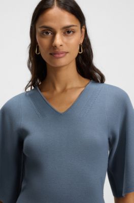 Knitted dress with stitched details, Blue