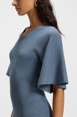 Knitted dress with stitched details, Blue