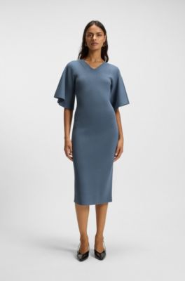 Knitted dress with stitched details, Blue