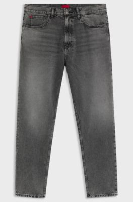 Tapered-fit jeans in grey denim with used effects, Grey