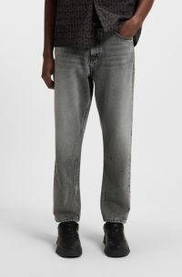 Tapered-fit jeans in grey denim with used effects, Grey