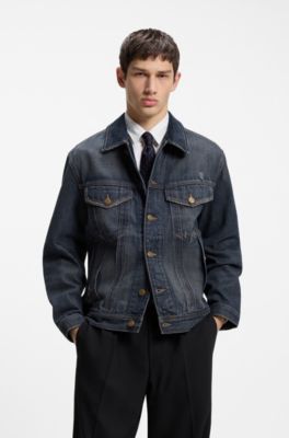 Regular-fit jacket in mid-blue denim, Blue