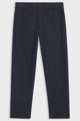 Relaxed-fit jeans in dark-blue Japanese denim, Dark Blue