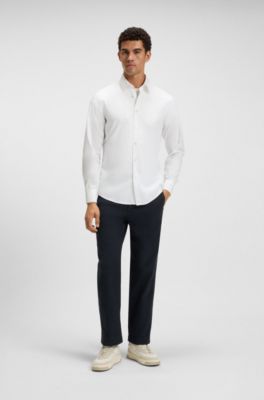 Straight-fit trousers in stretch-cotton twill, Dark Blue