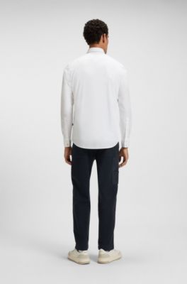 Straight-fit trousers in stretch-cotton twill, Dark Blue