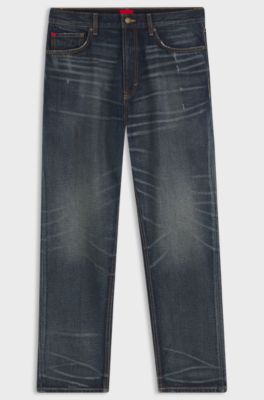 Tapered-fit jeans in vintage-washed blue denim, Dark Blue