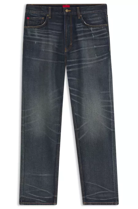 Tapered-fit jeans in vintage-washed blue denim