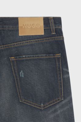 Tapered-fit jeans in vintage-washed blue denim, Dark Blue