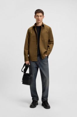 Jean Tapered en denim bleu &agrave; d&eacute;lavage vintage, Bleu fonc&eacute;