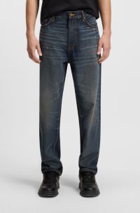 Tapered-fit jeans in vintage-washed blue denim, Dark Blue