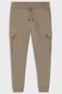 Relaxed-fit cotton-terry tracksuit bottoms with cargo pockets, Light Brown