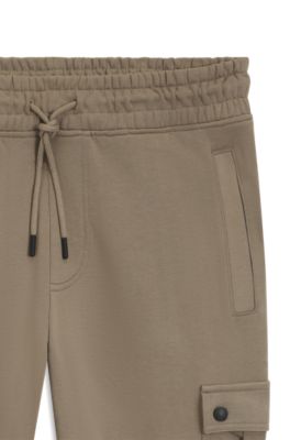 Relaxed-fit trainingsbroek van katoenen sweatstof met cargozakken, Lichtbruin