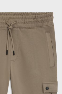 Relaxed-fit cotton-terry tracksuit bottoms with cargo pockets, Light Brown