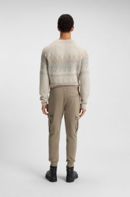 Relaxed-fit cotton-terry tracksuit bottoms with cargo pockets, Light Brown
