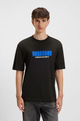 Cotton-jersey T-shirt with logo artwork, Black