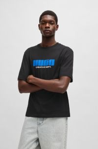T-Shirt aus Baumwoll-Jersey mit Logo-Artwork, Schwarz