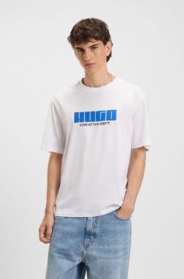 Cotton-jersey T-shirt with logo artwork, White