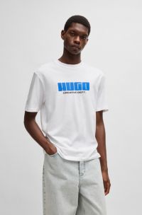 Camiseta de punto de algodón con ilustración de logo, Blanco