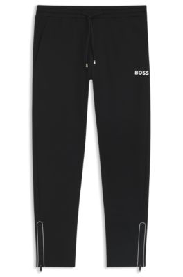 Active stretch-gabardine tracksuit bottoms with thermoregulating technology, Black
