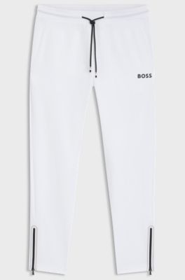 Active stretch-gabardine tracksuit bottoms with thermoregulating technology, White