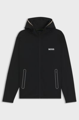 Active stretch-gabardine zip-up hoodie with thermoregulating technology, Black