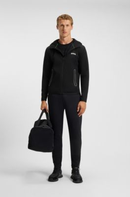 Active stretch-gabardine zip-up hoodie with thermoregulating technology, Black