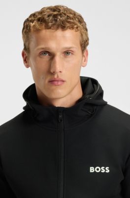 Active stretch-gabardine zip-up hoodie with thermoregulating technology, Black