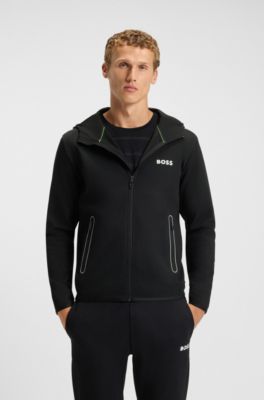 Active stretch-gabardine zip-up hoodie with thermoregulating technology, Black