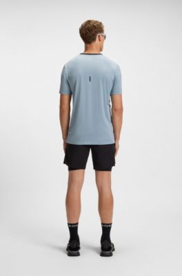 Camiseta activa de punto de malla con detalles reflectantes decorativos, Azul oscuro / Azul claro