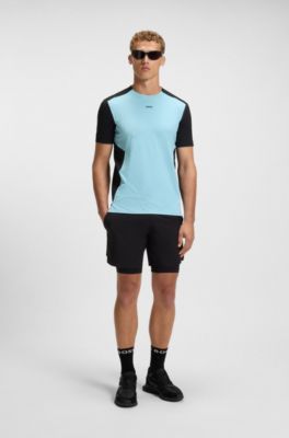 Camiseta activa de punto de malla con detalles reflectantes decorativos, Azul oscuro / Azul claro