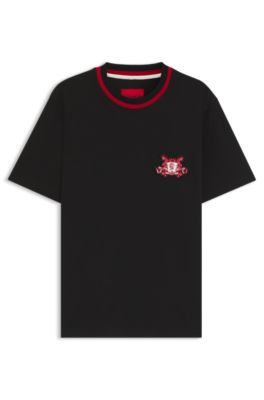 HUGO - Cotton-jersey T-shirt with collegiate logo - Black