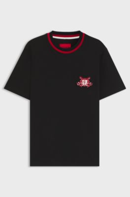 Cotton-jersey T-shirt with collegiate logo, Black