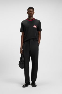 Cotton-jersey T-shirt with collegiate logo, Black