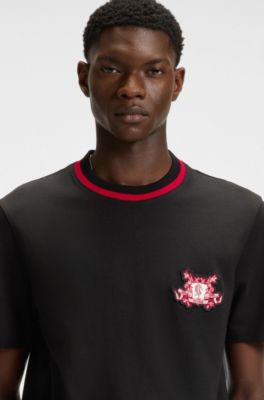 Cotton-jersey T-shirt with collegiate logo, Black