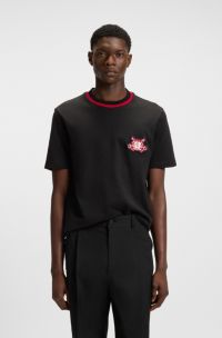 Cotton-jersey T-shirt with collegiate logo, Black