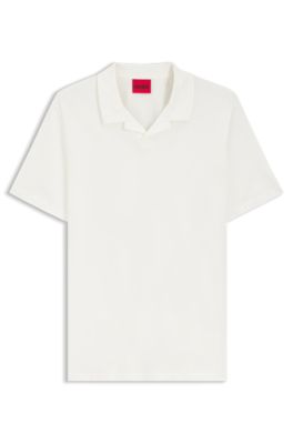 Mercerised slim-fit polo shirt with Johnny collar, White