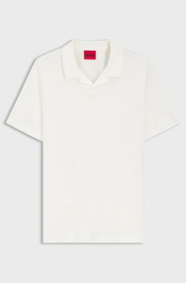 Mercerised slim-fit polo shirt with Johnny collar, Natural