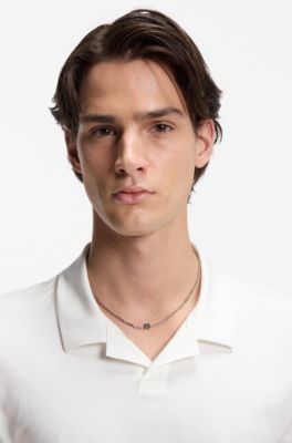 Mercerised slim-fit polo shirt with Johnny collar, White