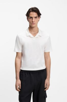 Mercerised slim-fit polo shirt with Johnny collar, Natural