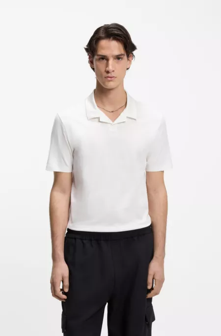 Mercerised slim-fit polo shirt with Johnny collar